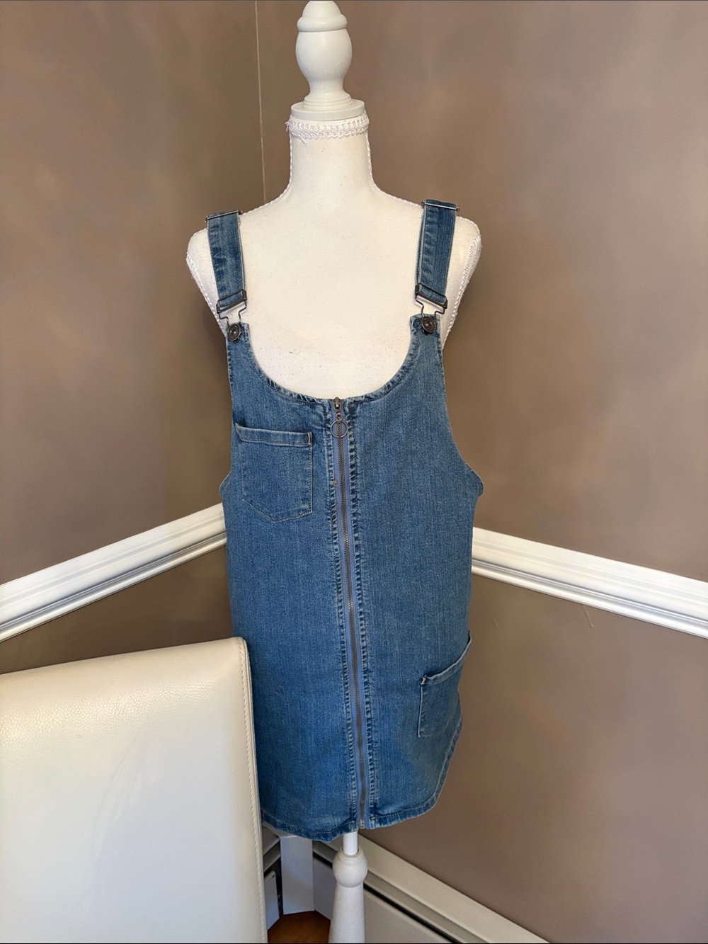 Rue21 Blue Denim Zip-Front Overall Dress